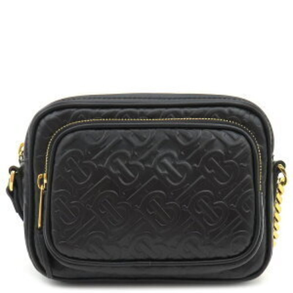 Burberry TB Monogram Shoulder Bag Chain Black Leather Dust